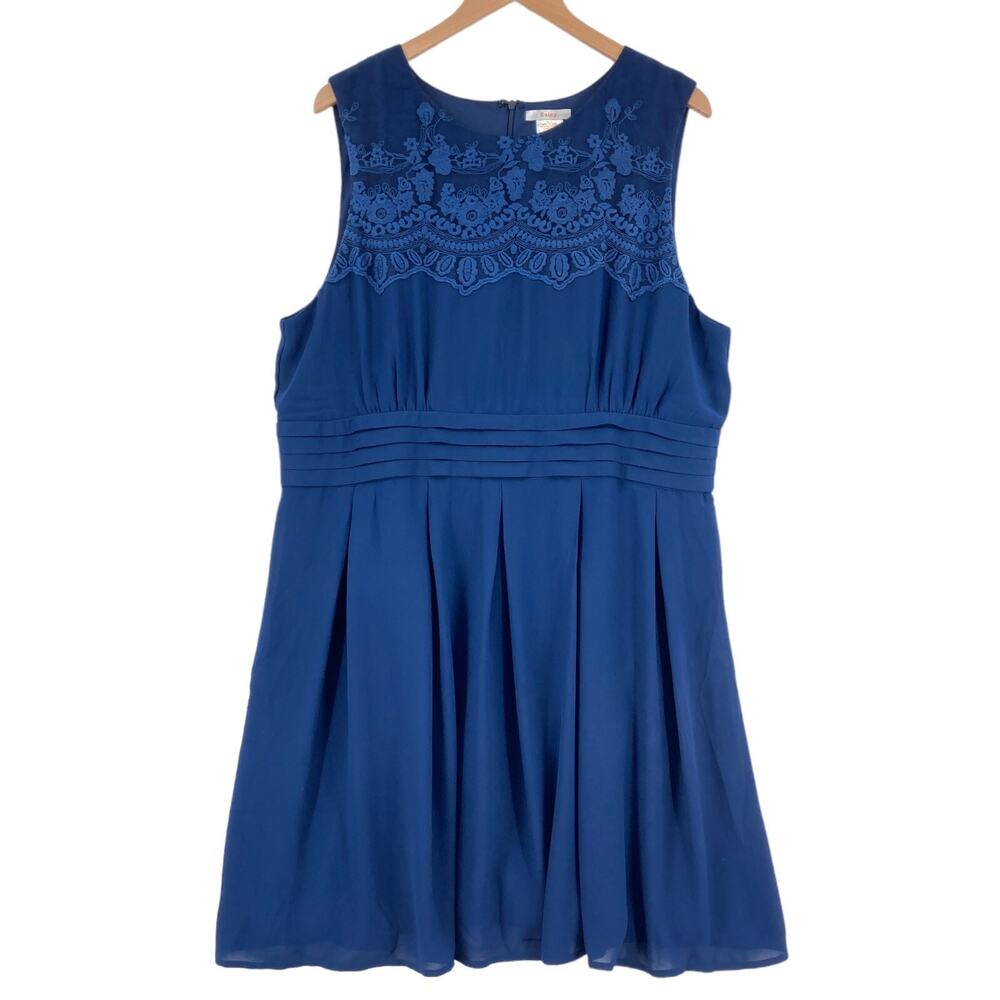 Esley Sheath Dress Womens 2XL Blue Embroidered Floral Cotton Sleeveless Back Zip
